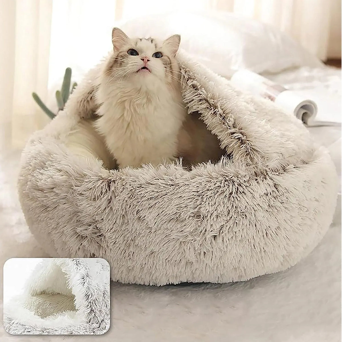 Soft Plush Pet Bed with Cover Round